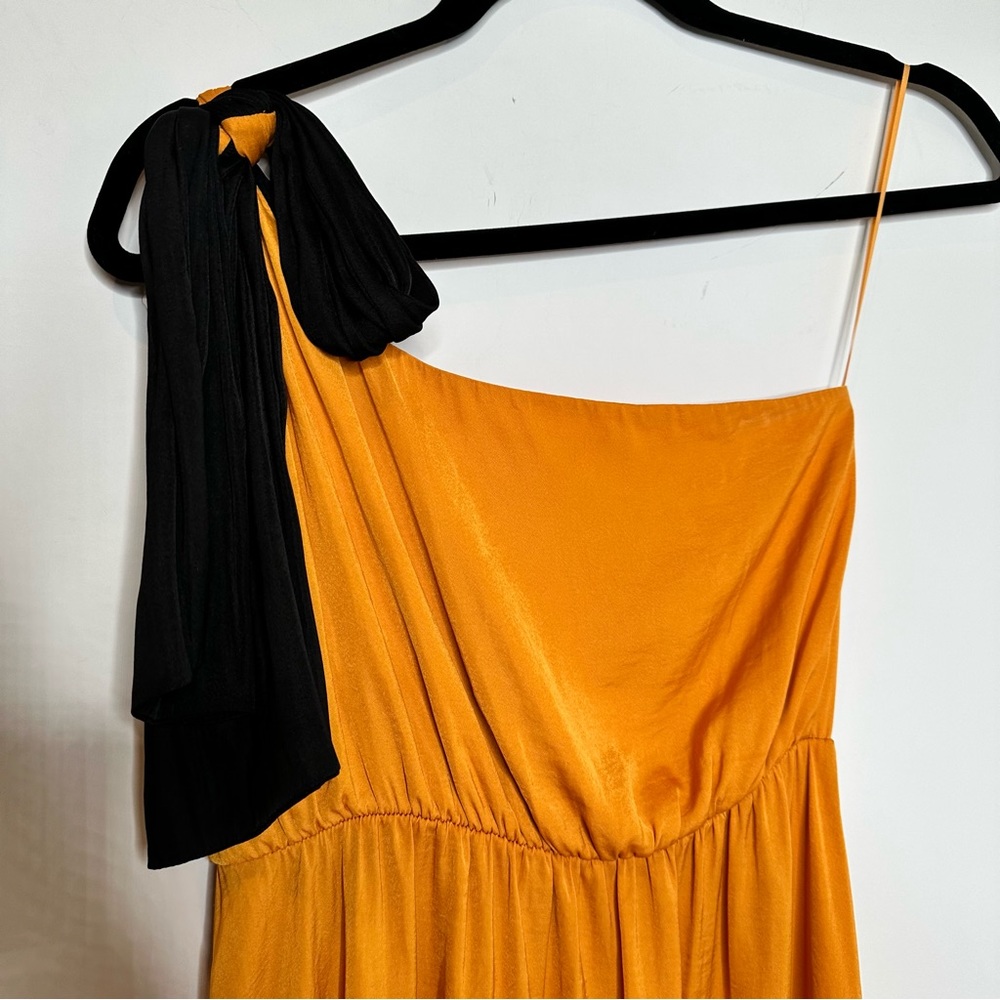 Maje Rasti One-Shoulder Satin Midi Dress in Yellow - Picture 4 of 12